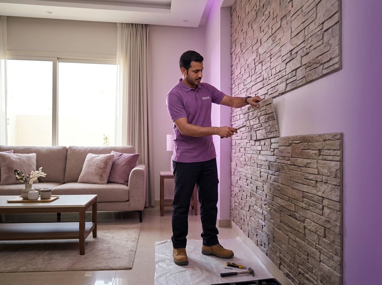 Installation of foam imitating stone service