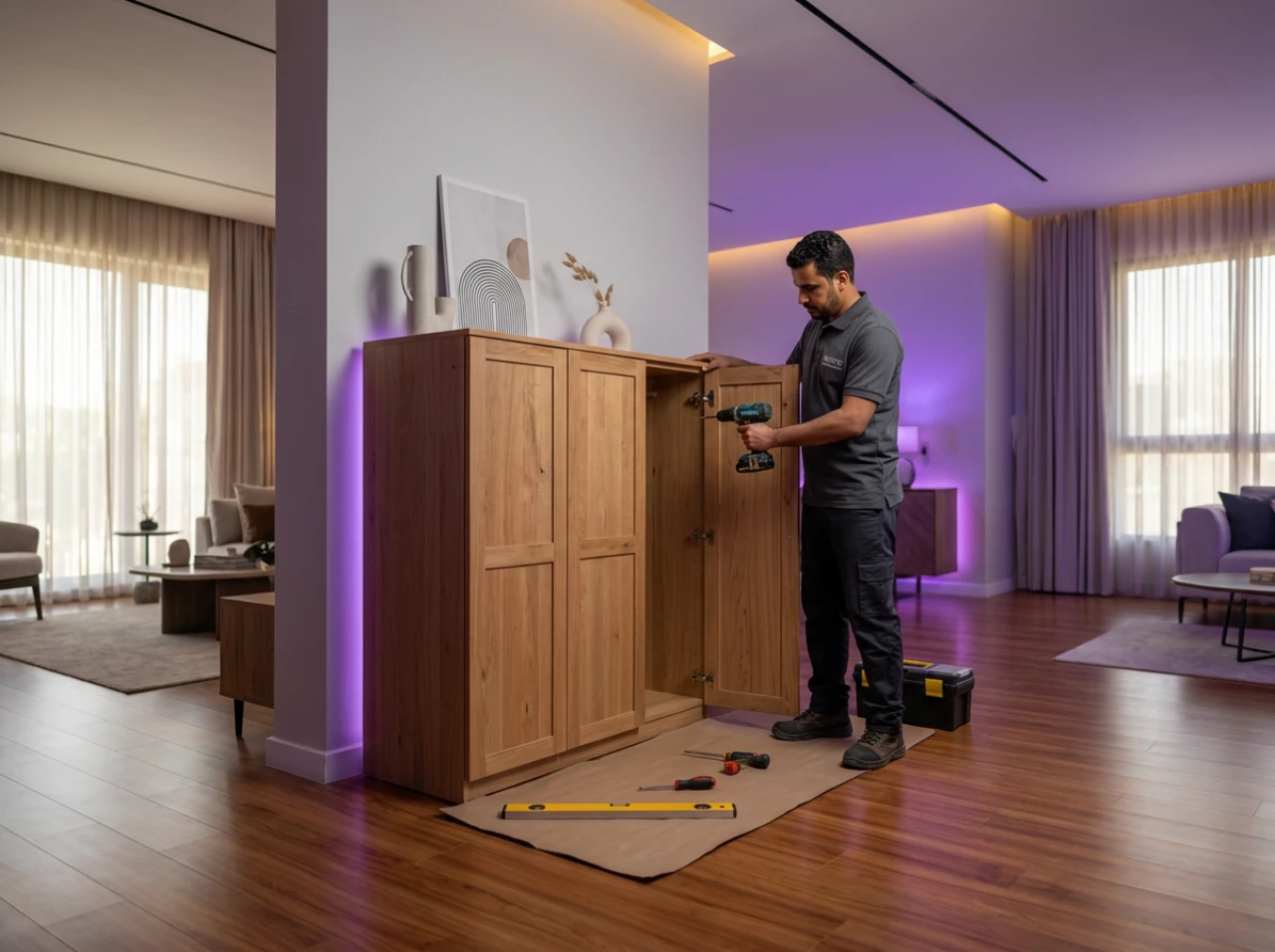 Installation of 4-door wooden cabinets service