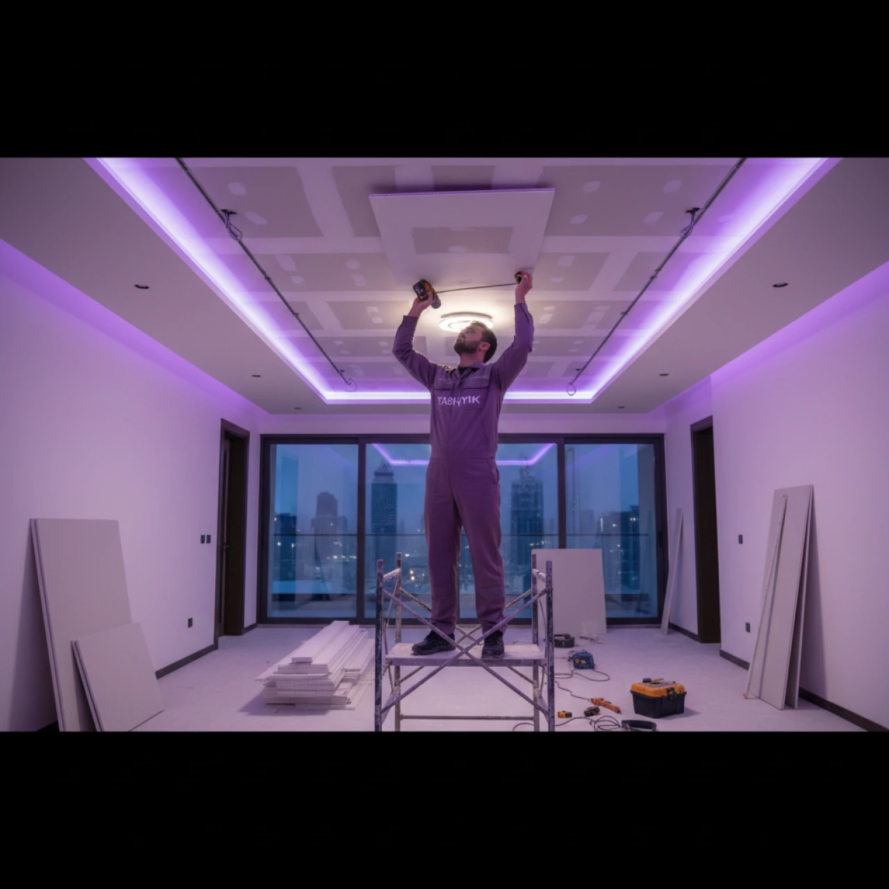 Gypsum board ceiling installation with lighting - per square meter service